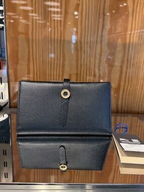Burberry Black Leather Wallet with Gold Button Closure new